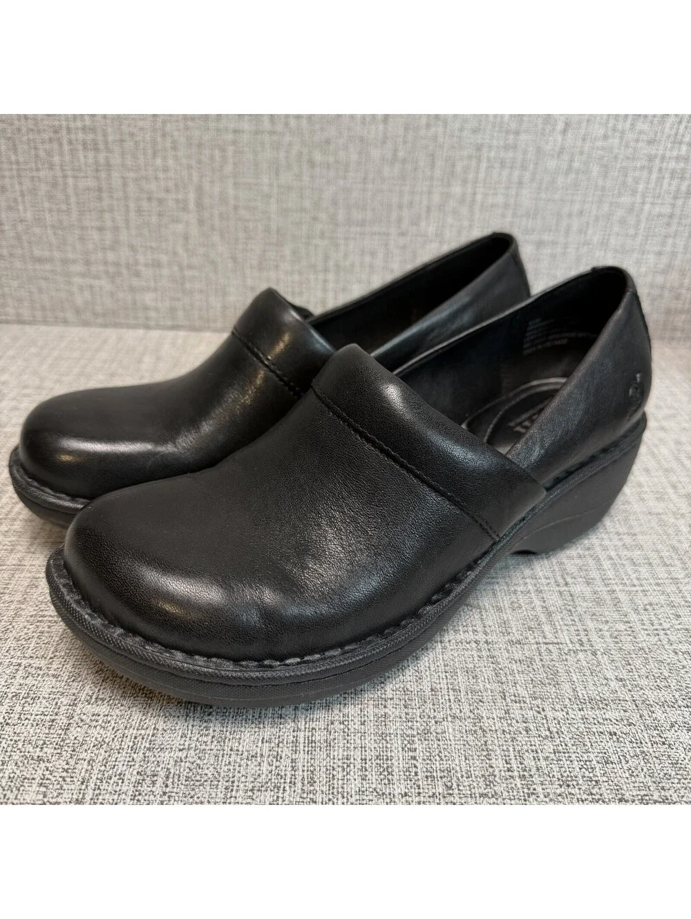 Born Shoes Womens Size 6.5 M Black Leather Toby Duo Clogs Slip On